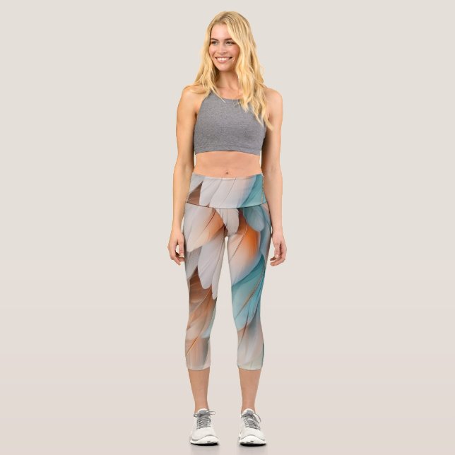 Abstract Feather Flow – Soft Elegance Capri Leggings (Front)