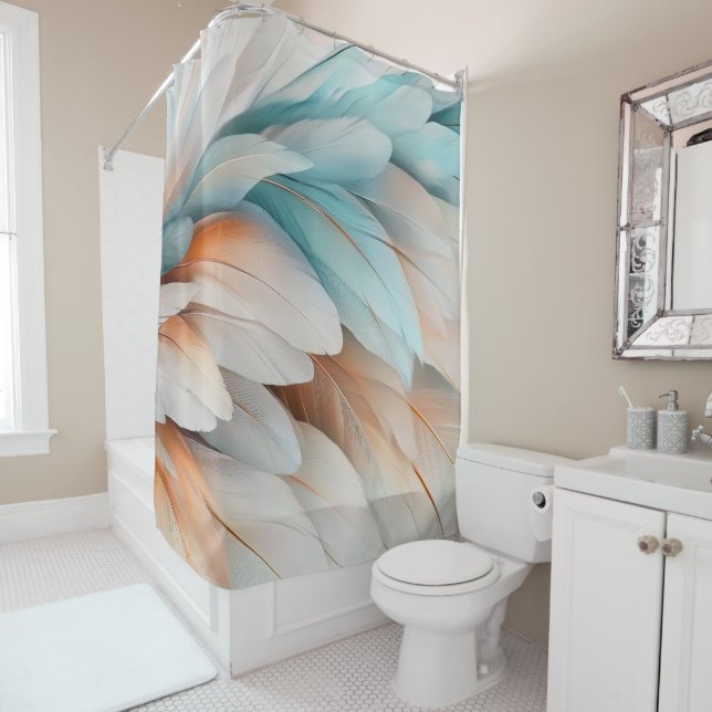 Abstract Feather Flow – Soft Elegance Shower Curtain (In Situ)