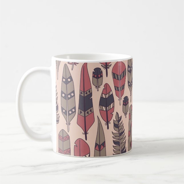 Abstract feathers: colourful vintage background. coffee mug (Left)