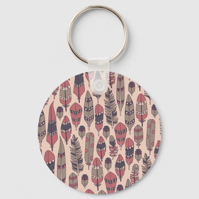 Abstract feathers: colourful vintage background. key ring (Front)
