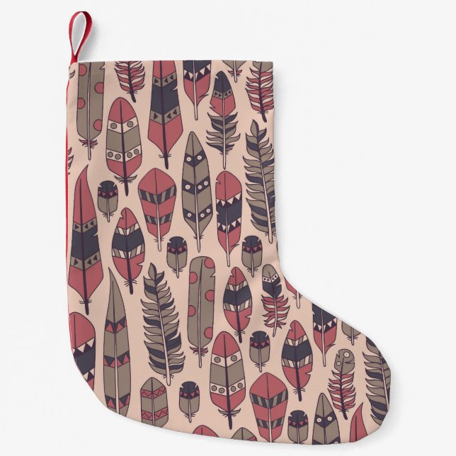 Abstract feathers: colourful vintage background. small christmas stocking (Front)