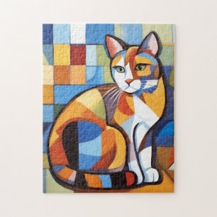 Abstract Feline Beauty Calico Cat Cubist Jigsaw Puzzle