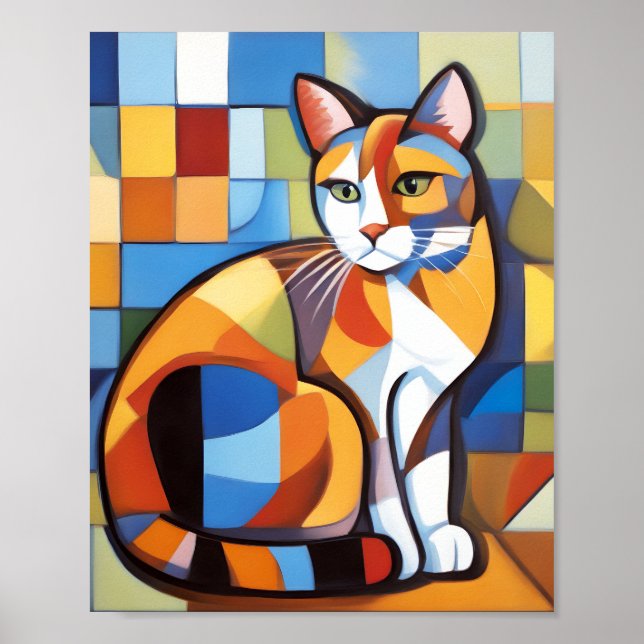 Abstract Feline Beauty Calico Cat Cubist Poster (Front)