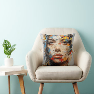 Abstract Female Face Colours Cushion