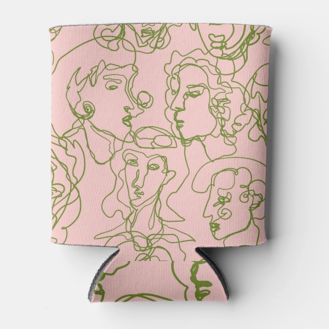 Abstract Female Faces: Minimalist Pattern. Can Cooler (Front)