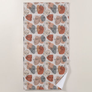 Abstract Feminine Face Pattern Beach Towel