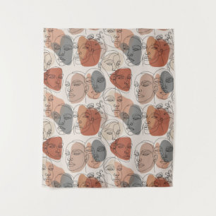 Abstract Feminine Face Pattern Tapestry
