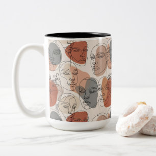 Abstract Feminine Face Pattern Two-Tone Coffee Mug