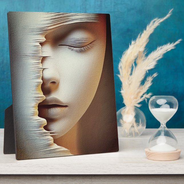 Abstract Feminine Face Wall Art – Modern Textured Plaque (Side)