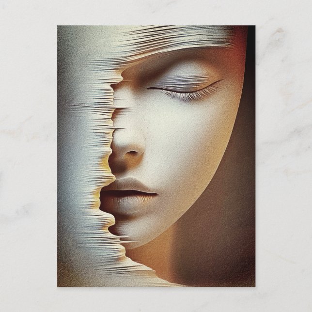 Abstract Feminine Face Wall Art – Modern Textured Postcard (Front)