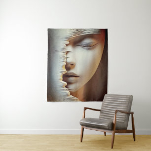 Abstract Feminine Face Wall Art – Modern Textured Tapestry