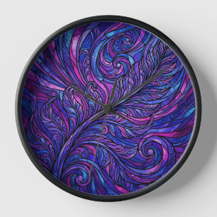 Abstract Fern Cosmic Purple Modern Art Clocks