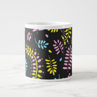 Abstract Ferns -bright yellow, pink, blue  Large Coffee Mug