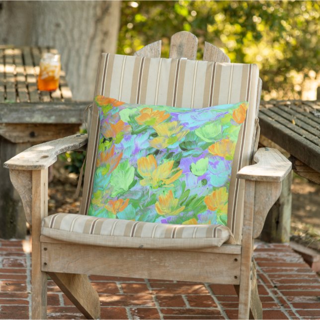 Abstract Field of Yellow Orange Poppies Pillow (Chair)