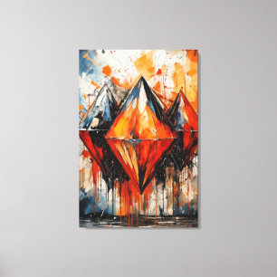 Abstract Fiery Diamond & Shadow Geometric Canvas Print