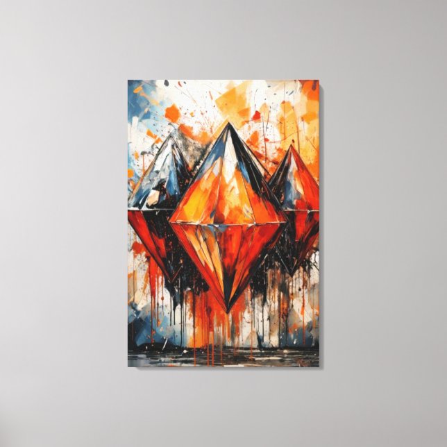 Abstract Fiery Diamond & Shadow Geometric Canvas  Print (Front)