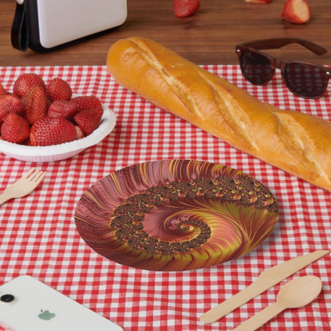 Abstract Fiery Spiral Fractal Paper Plate (Picnic)
