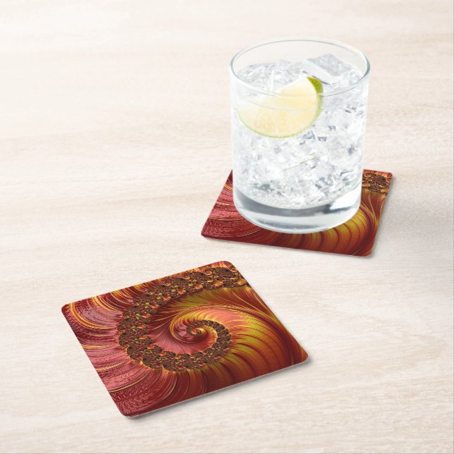 Abstract Fiery Spiral Fractal Square Paper Coaster (Insitu)