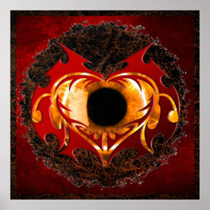 Abstract Fire Heart Eye Poster