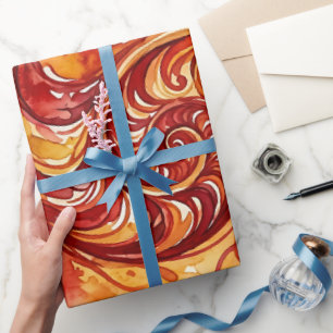 Abstract Fire Red Fern Watercolor Wrapping Paper
