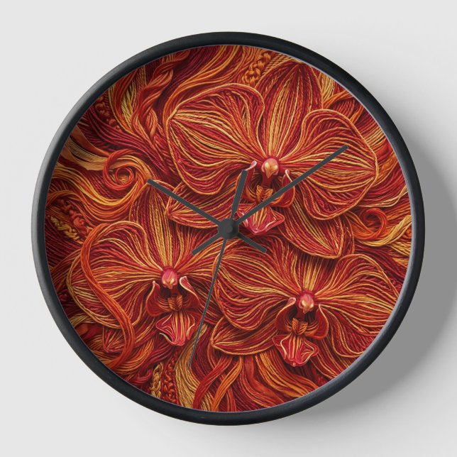 Abstract Fire Red Orchid Art Clocks (Front)