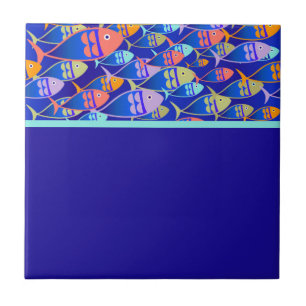 Abstract fish blue pattern tile