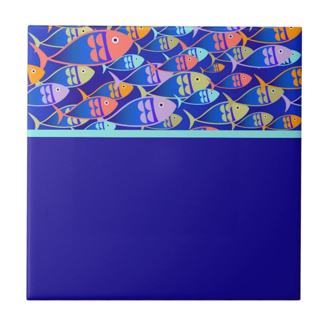 Abstract fish blue pattern tile (Front)