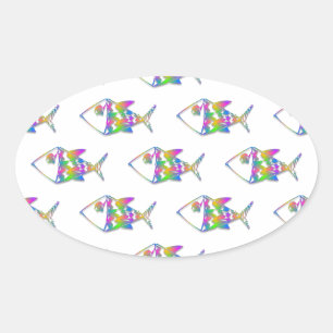 Abstract Fish Pattern Oval Sticker