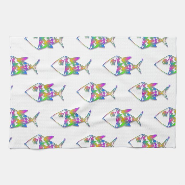 Abstract Fish Pattern Tea Towel (Horizontal)