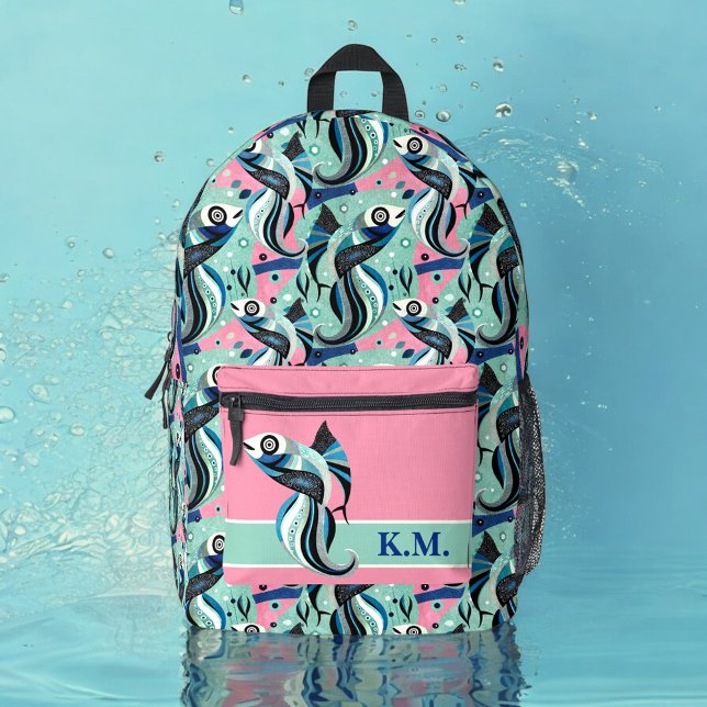 Abstract fish patterned  printed backpack (Creator Uploaded)