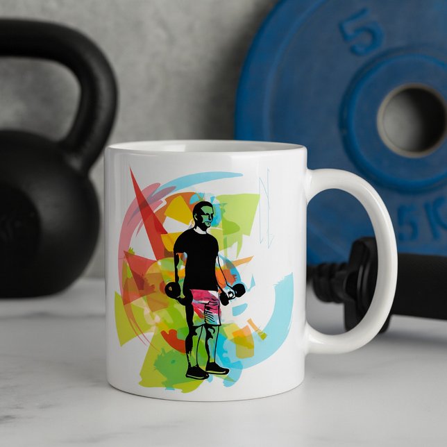 Abstract Fitness Art of Man Lifting Dumbbells Coffee Mug (Creator Uploaded)