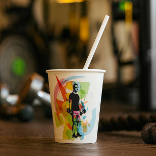 Abstract Fitness Art of Man Lifting Dumbbells Paper Cups