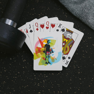 Abstract Fitness Art of Man Lifting Dumbbells Playing Cards