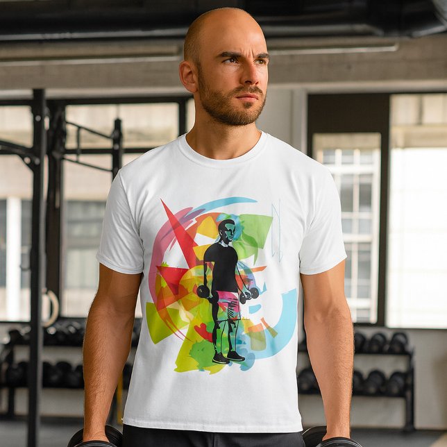 Abstract Fitness Art of Man Lifting Dumbbells T-Shirt (Creator Uploaded)