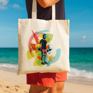 Abstract Fitness Art of Man Lifting Dumbbells Tote Bag