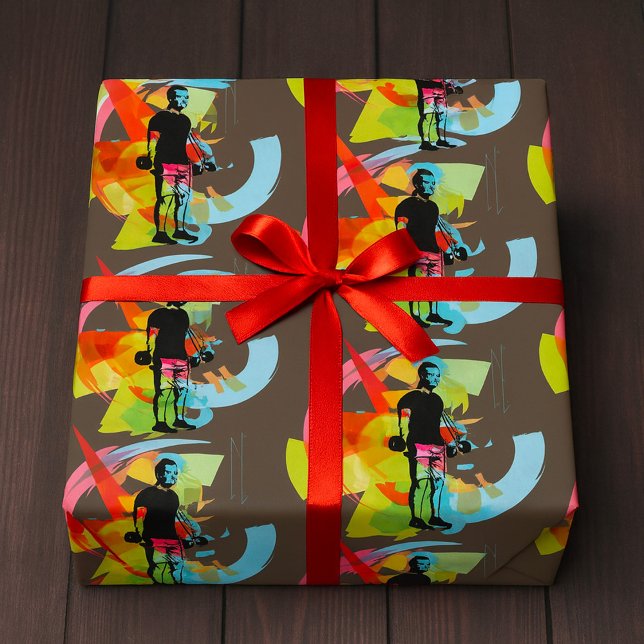 Abstract Fitness Art of Man Lifting Dumbbells Wrapping Paper (Creator Uploaded)