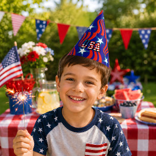 Abstract Flag Pattern with USA Text Party Hat