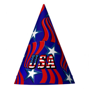 Abstract Flag Pattern with USA Text Party Hat