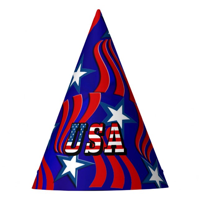 Abstract Flag Pattern with USA Text Party Hat (Front)