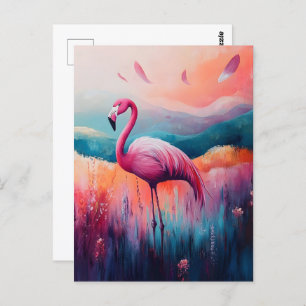 Abstract Flamingo Oil Painting Postcard
