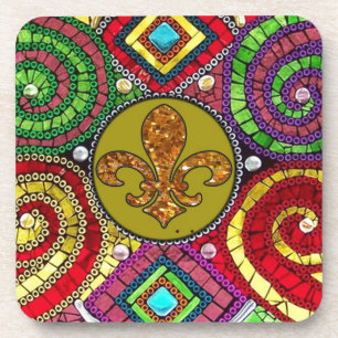 Abstract Fleur De Lis Tile mosaic Colourful Coaster