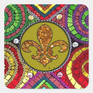 Abstract Fleur De Lis Tile mosaic Colourful Square Sticker