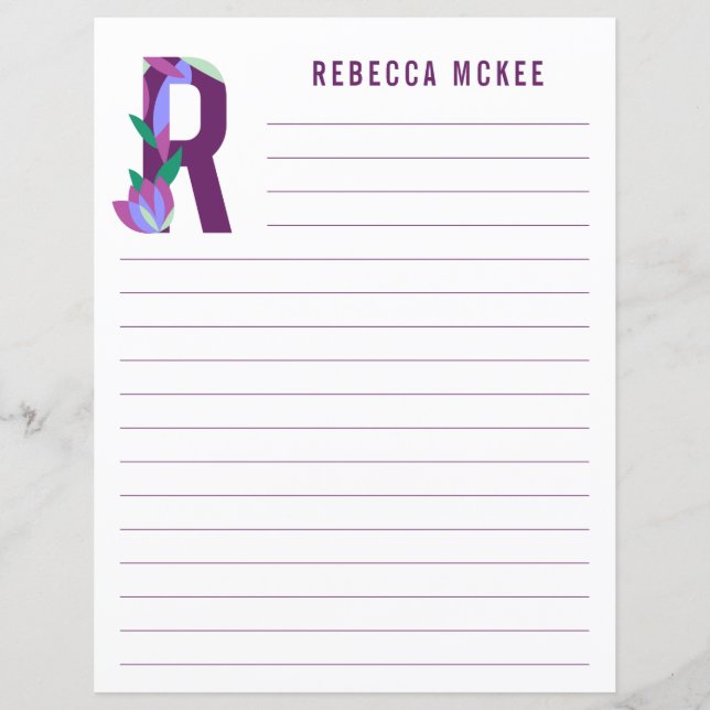 Abstract Floral Alphabet Lined Paper (Front)