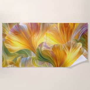 Abstract Floral Art with Yellow Petals Beach Towel