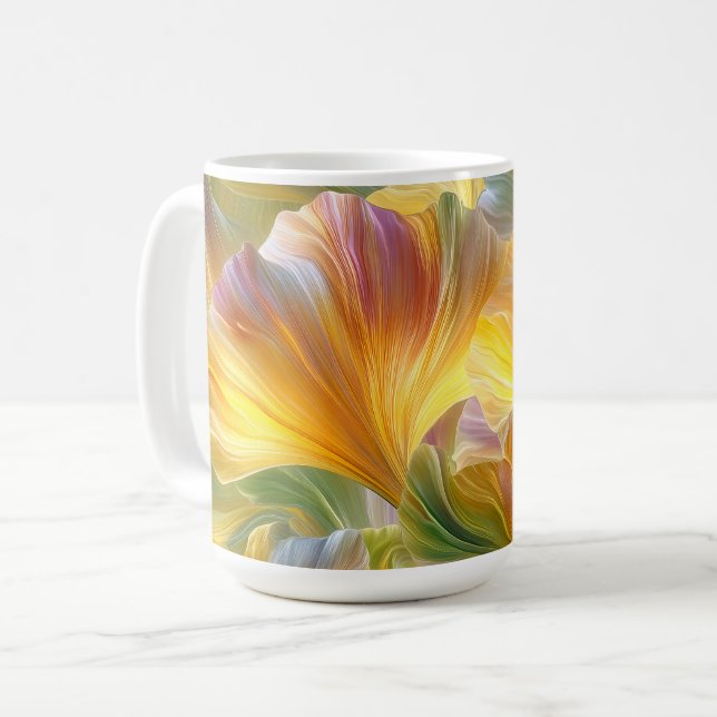 Abstract Floral Art with Yellow Petals Coffee Mug (Front Left)