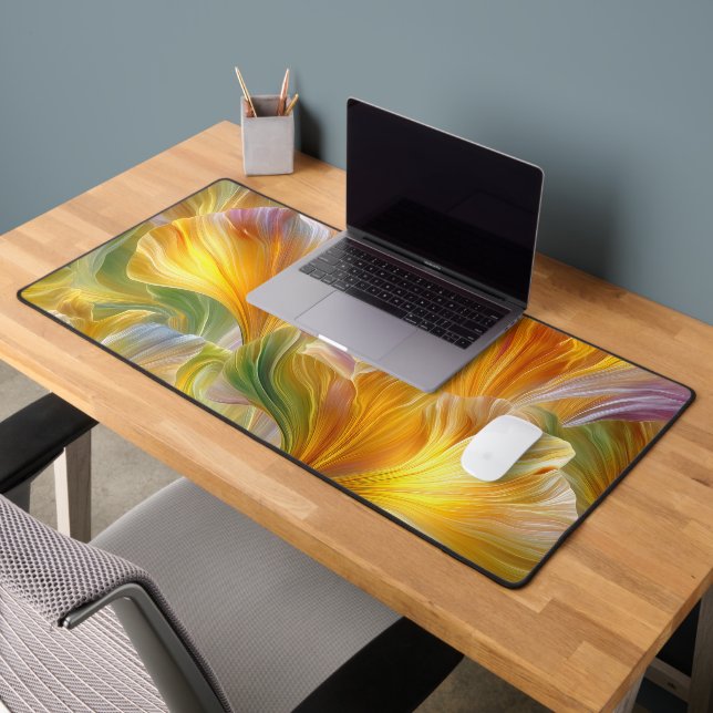 Abstract Floral Art with Yellow Petals Desk Mat (Office 2)