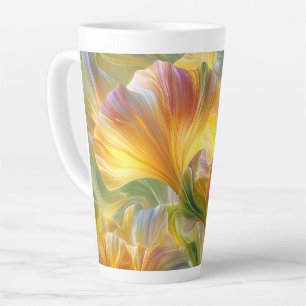 Abstract Floral Art with Yellow Petals Latte Mug