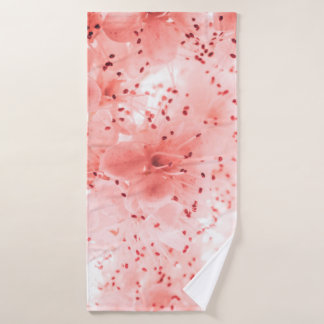 Abstract floral backdrop of pink flowers over past bath towel