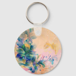 Abstract Floral Background Blue And Beige Key Ring