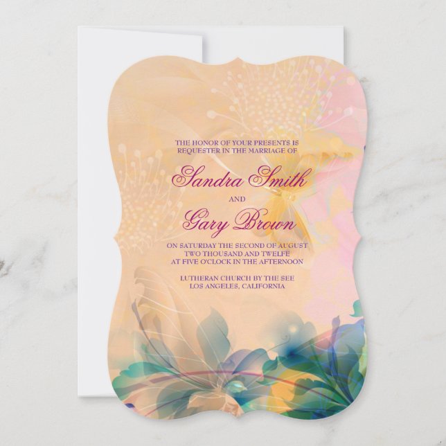 Abstract Floral Background Blue And Beige Wedding Invitation (Front)